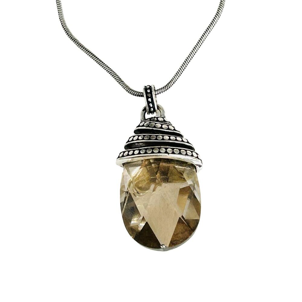 Brighton Faceted Brown Crystal Teardrop Pendant Necklace Goddess Size 18”
